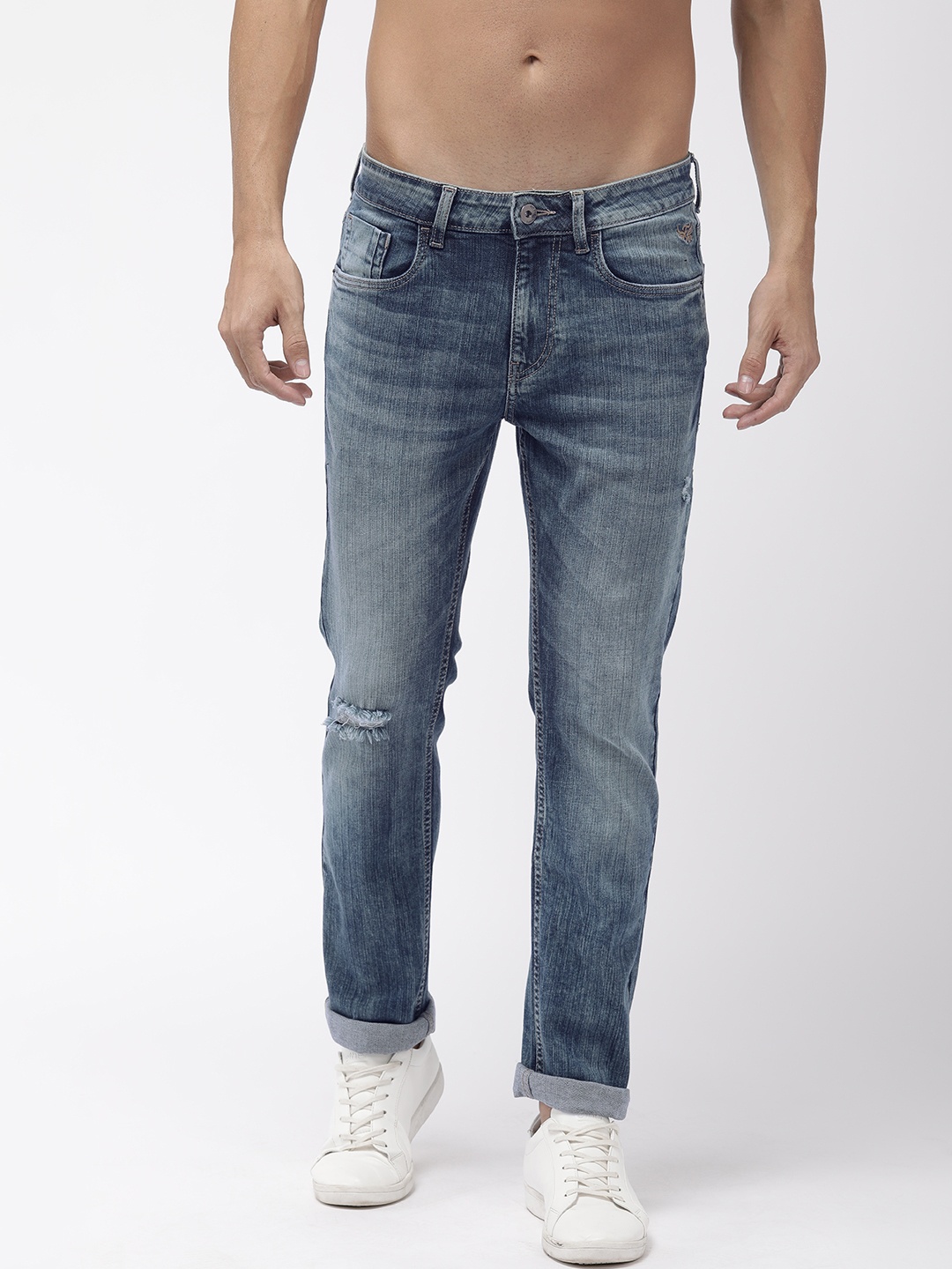 

Flying Machine Men Blue Micheal Slim Tapered Fit Mid-Rise Highly Distressed Jeans