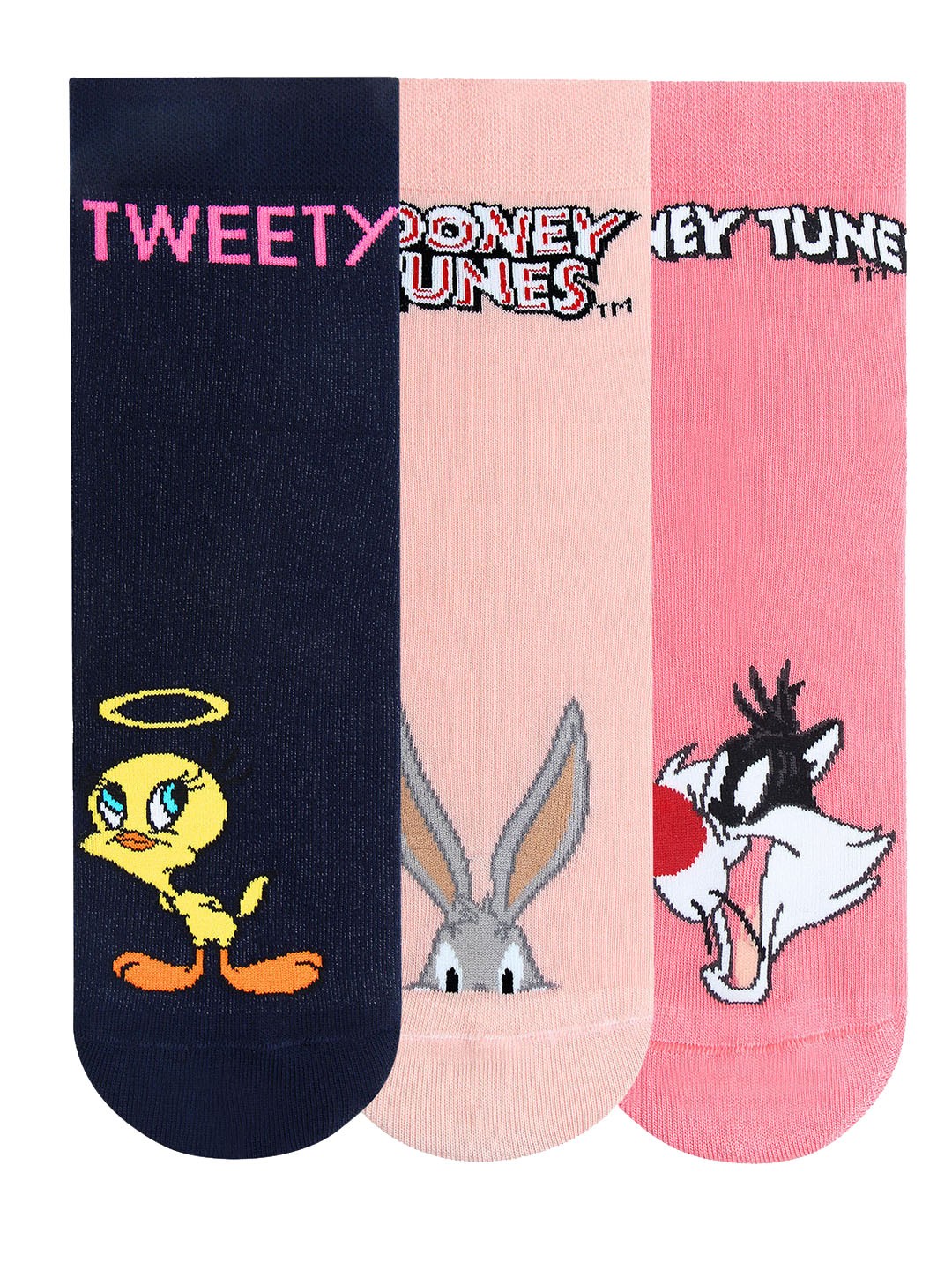 

Bonjour Women Pack of 3 Assorted Loony Tunes Ankle-Length Socks