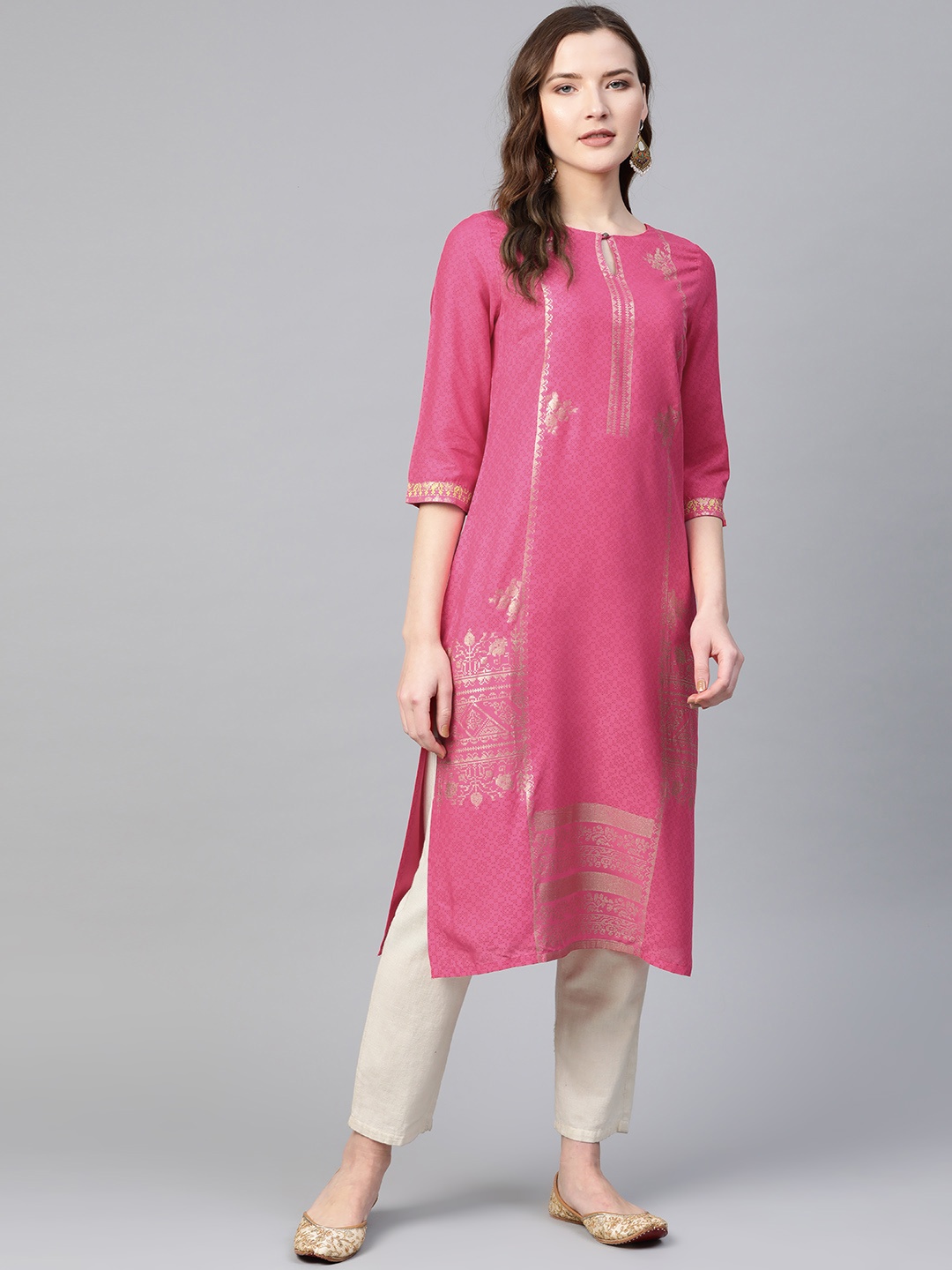 

W Women Pink Printed Straight Kurta