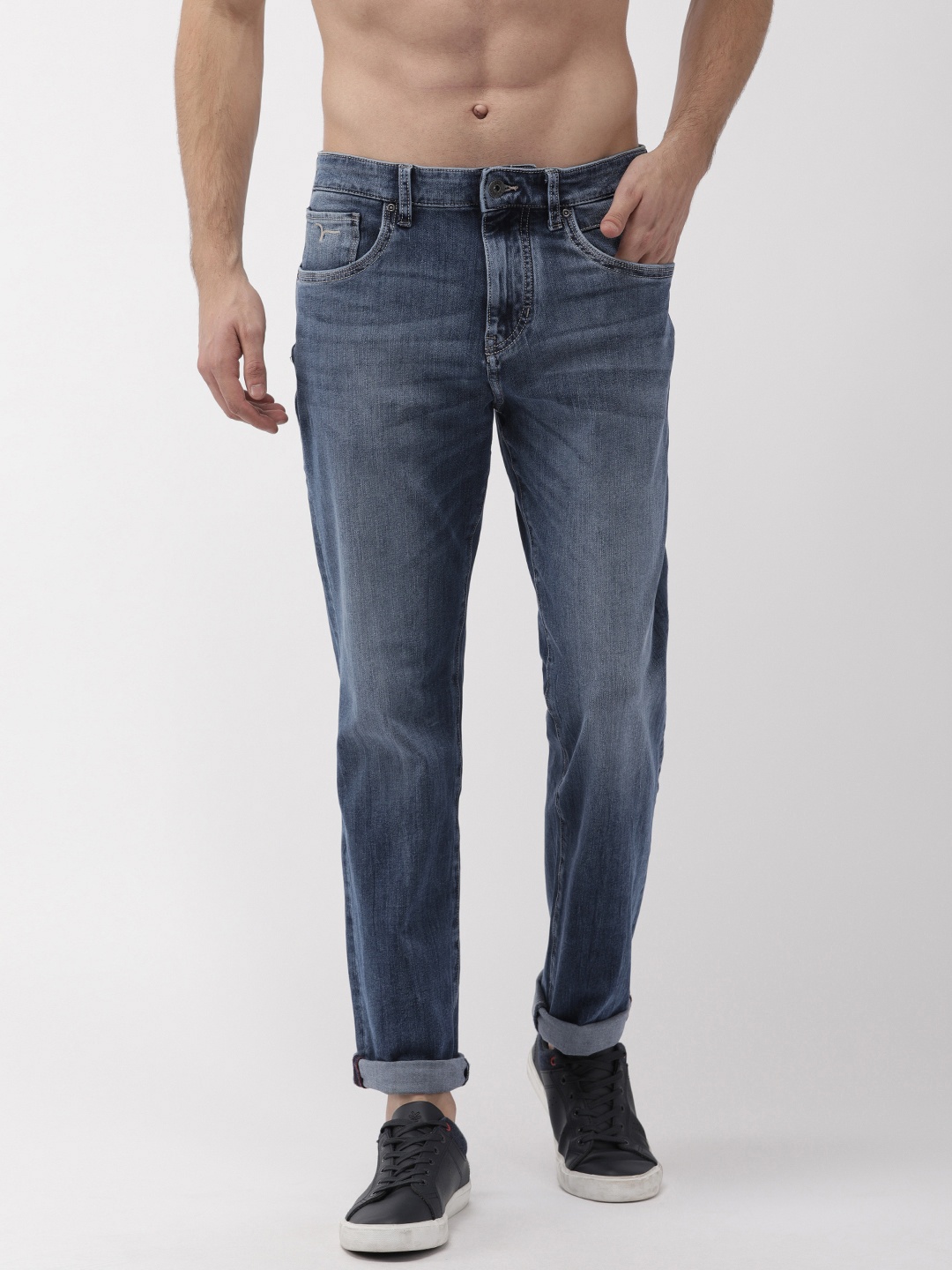 

Flying Machine Men Blue Django Straight Fit Mid-Rise Clean Look Stretchable Jeans