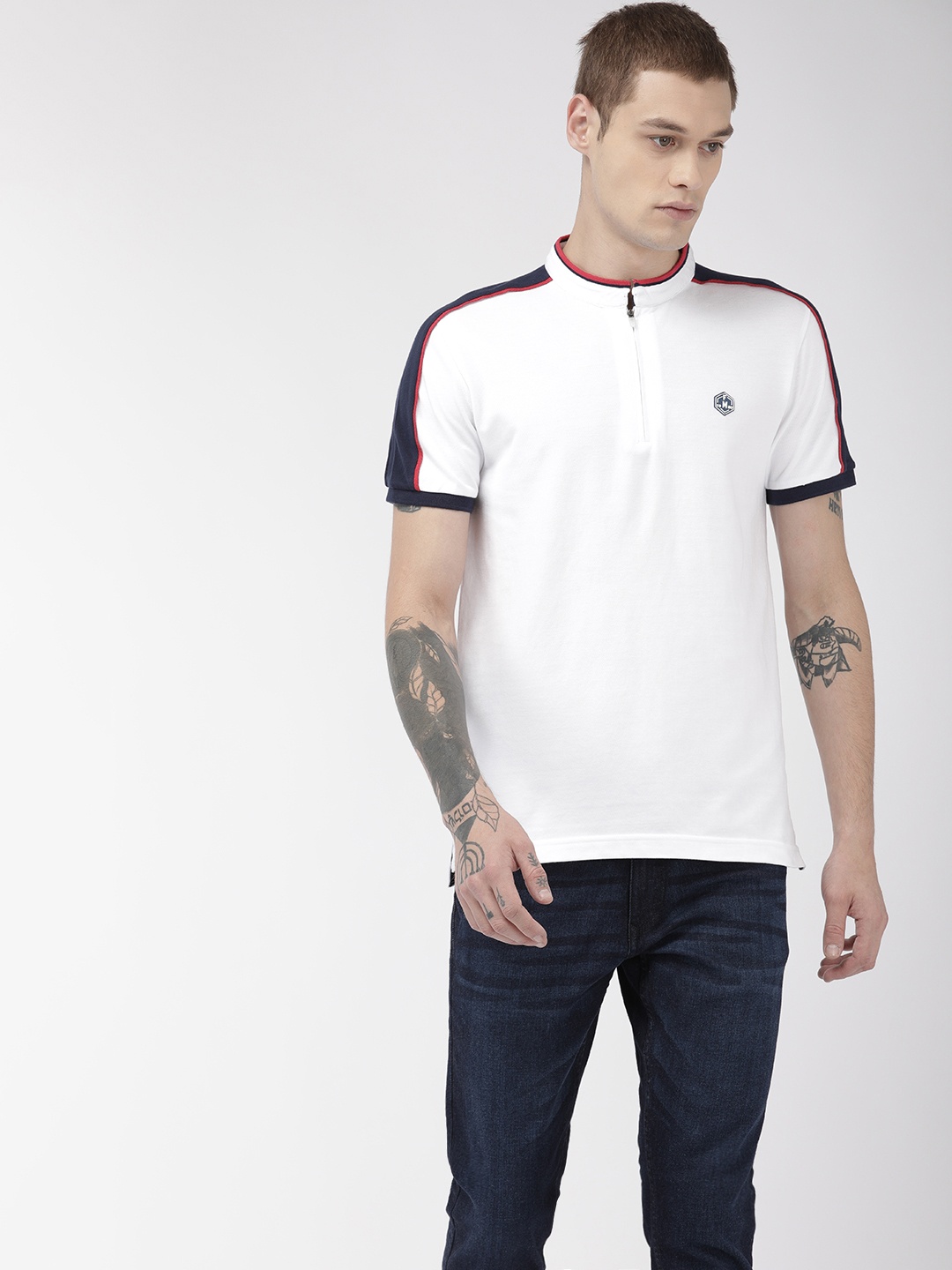

Flying Machine Men White Solid Slim Fit Polo Collar T-shirt