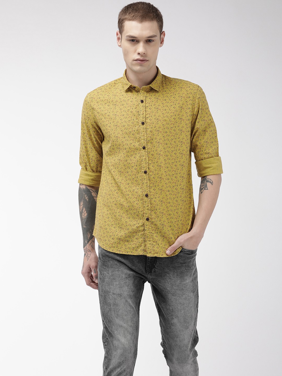

Flying Machine Men Olive Green Printed Pure Cotton Casual Shirt
