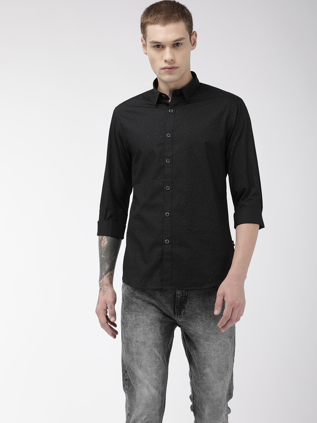 

Flying Machine Men Black & Grey Slim Fit Printed Casual Shirt