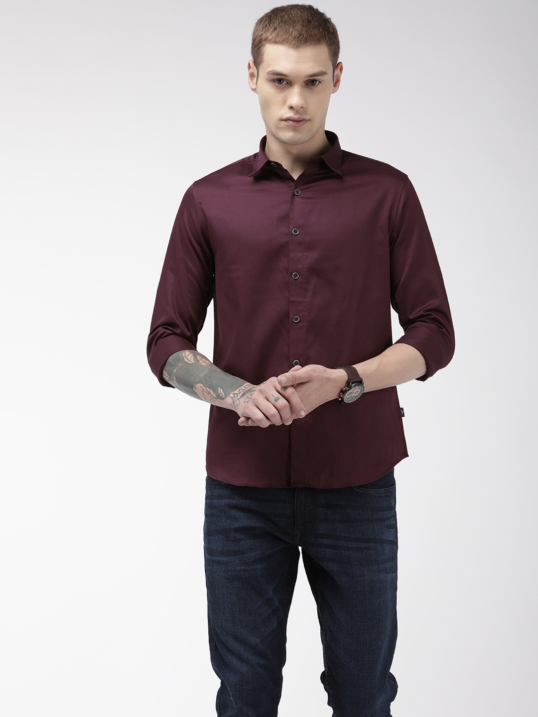 

Flying Machine Men Burgundy Slim Fit Solid Casual Shirt