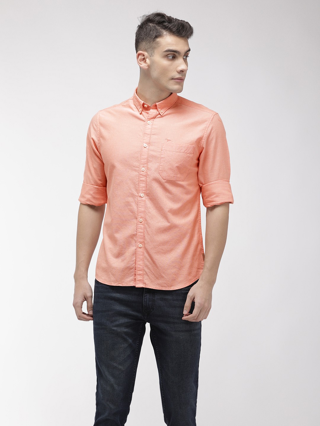 

Flying Machine Men Orange Slim Fit Solid Casual Shirt