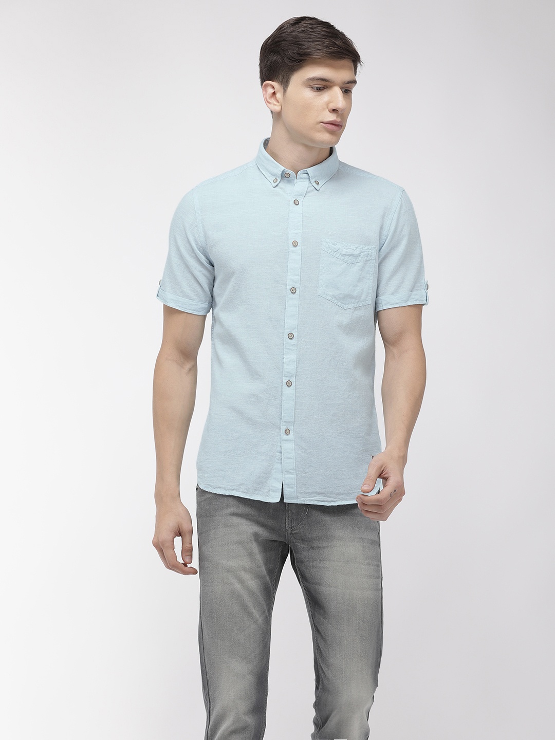 

Flying Machine Men Blue Slim Fit Solid Casual Shirt