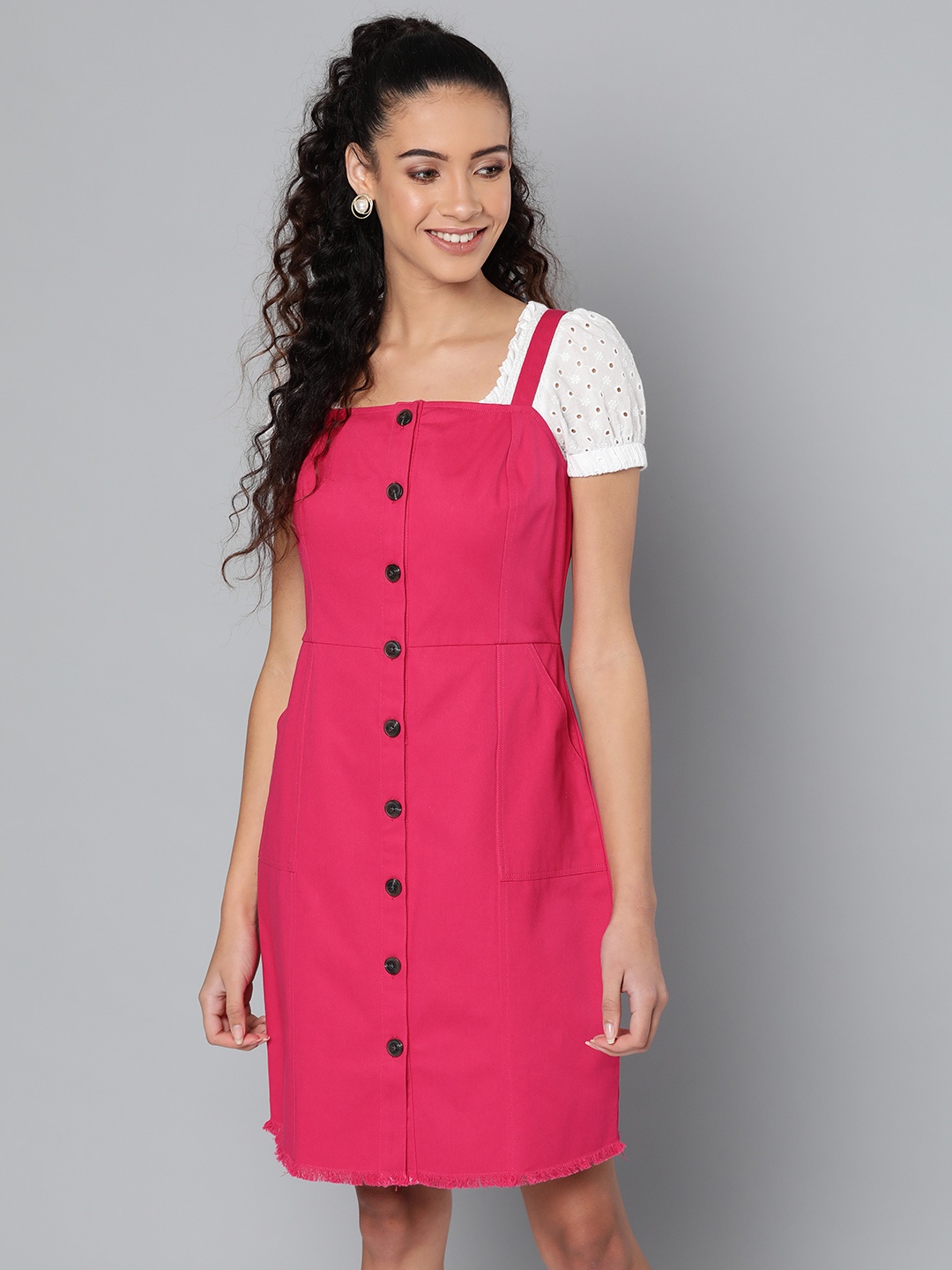 

STREET 9 Women Fuchsia Solid Pinafore Dress