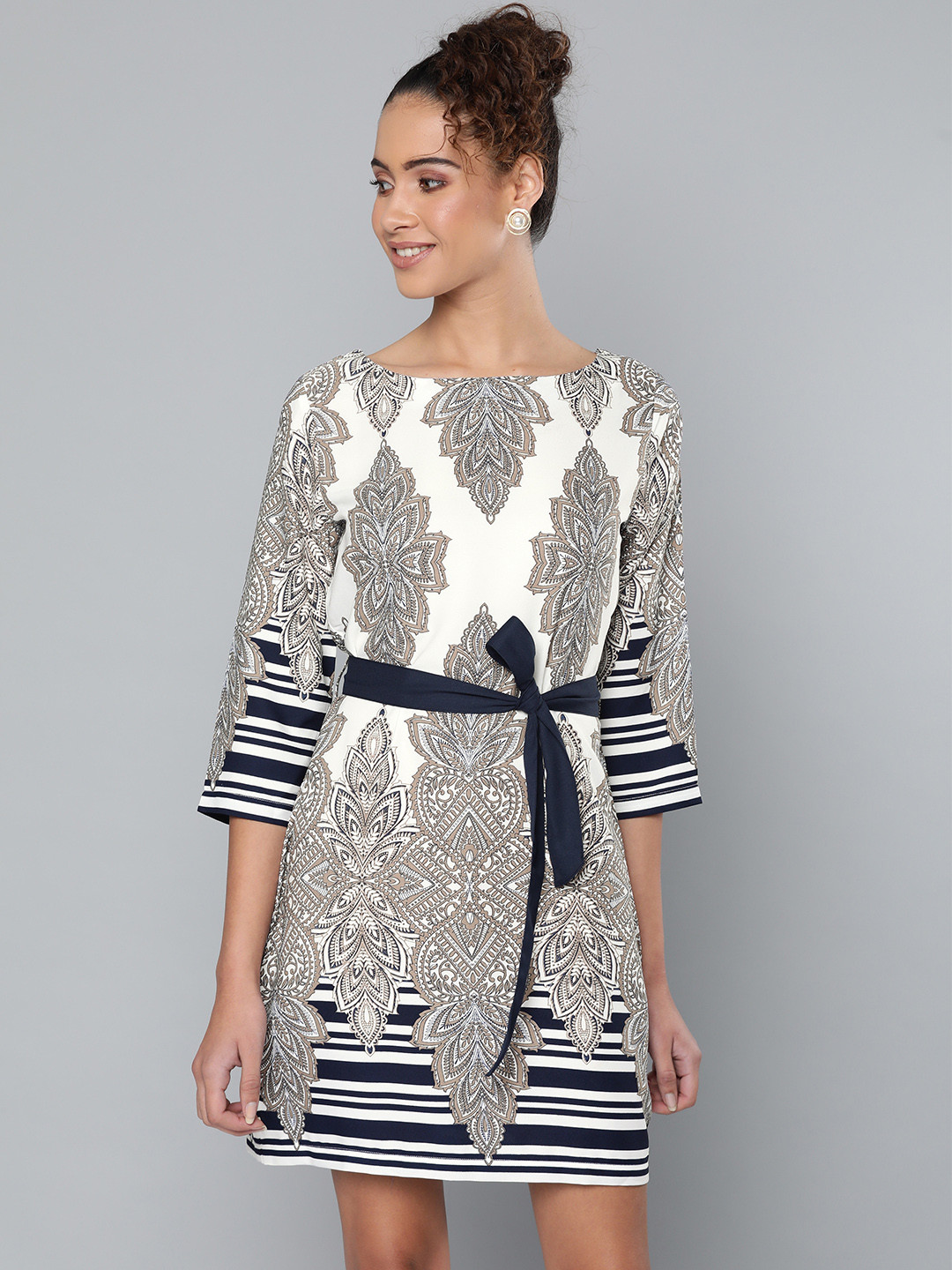 

STREET 9 Women White & Grey Printed Sheath Dress