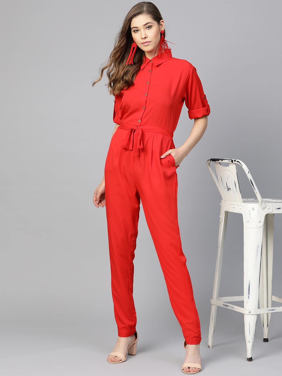 

Uptownie Lite Women Roll Up Jumpsuit, Red