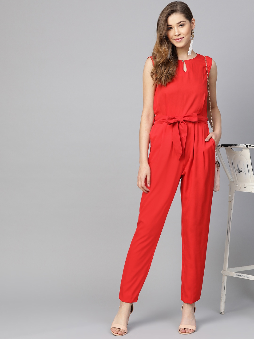 

Uptownie Lite Basic Jumpsuit with Belt, Red