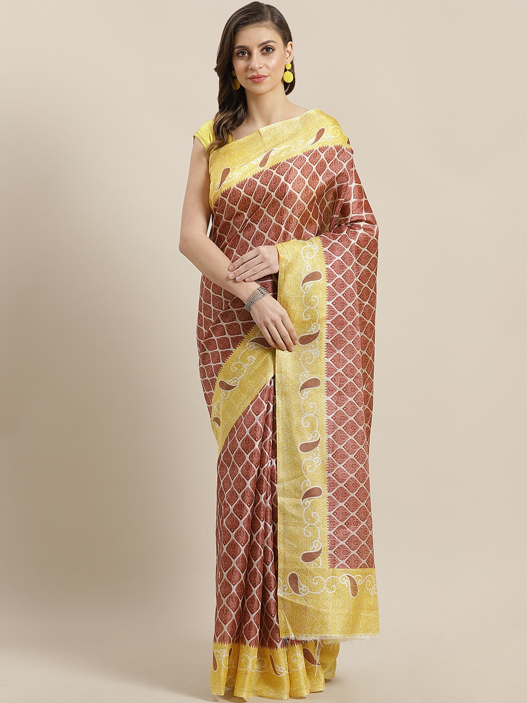 

Ishin Brown & Yellow Printed Saree