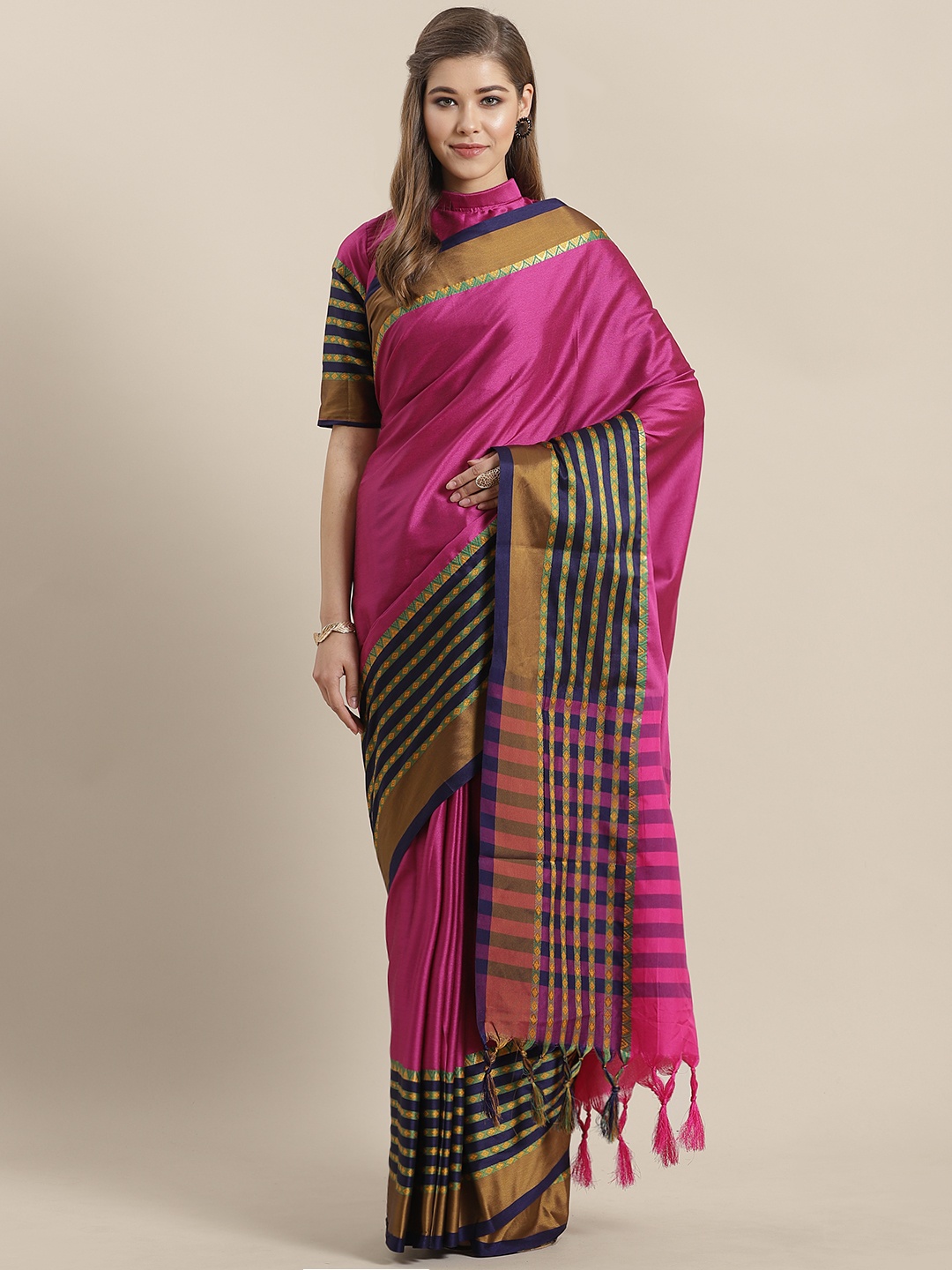 

Saree mall Magenta Solid Khadi Saree