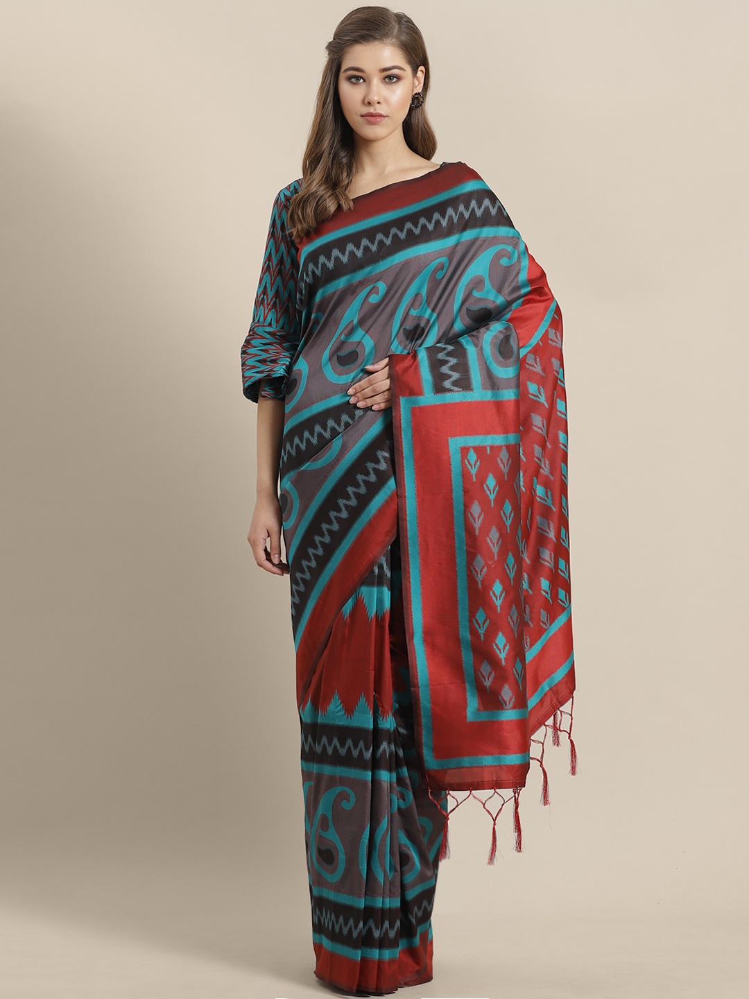 

Saree mall Maroon & Blue Printed Saree