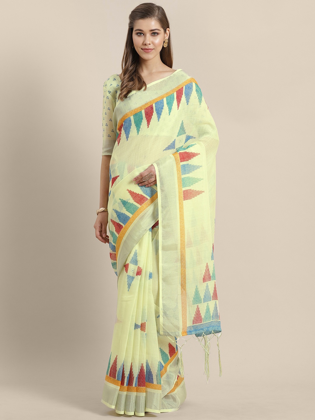 

Saree mall Yellow & Blue Printed Saree