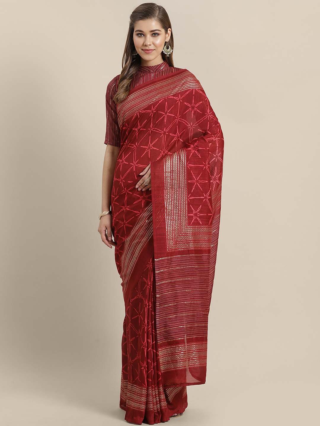 

Saree mall Maroon Printed Saree