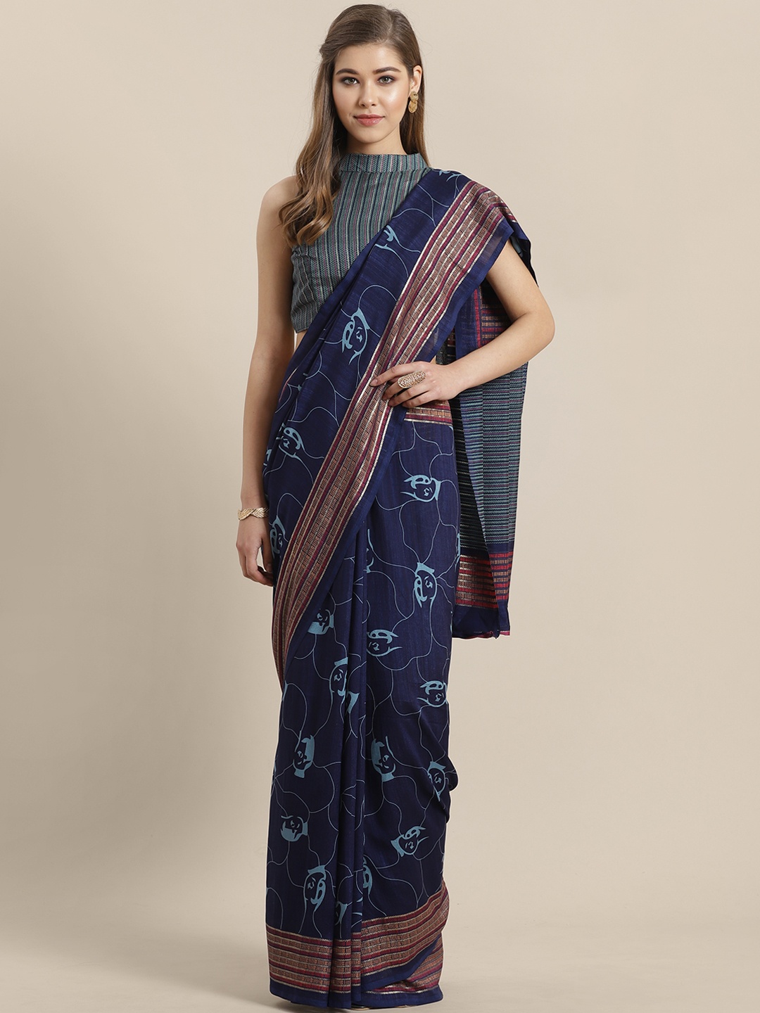 

Saree mall Navy Blue Printed Saree