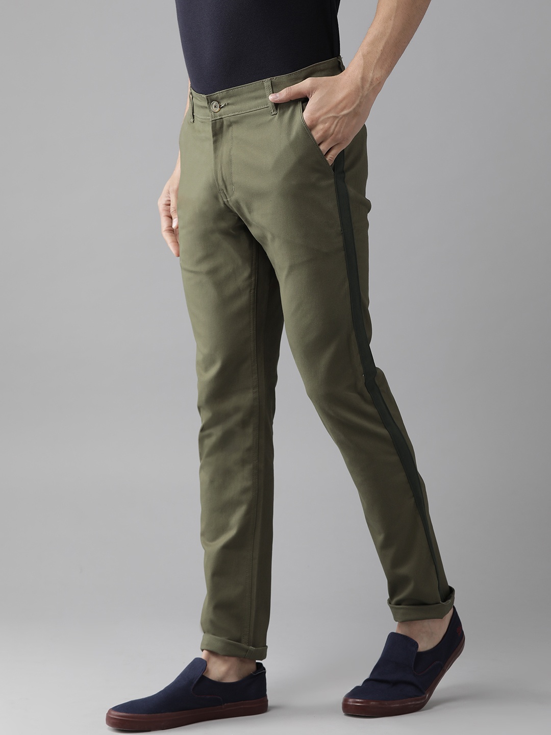 

Hubberholme Men Olive Green Slim Fit Stretchable Solid Regular Trousers