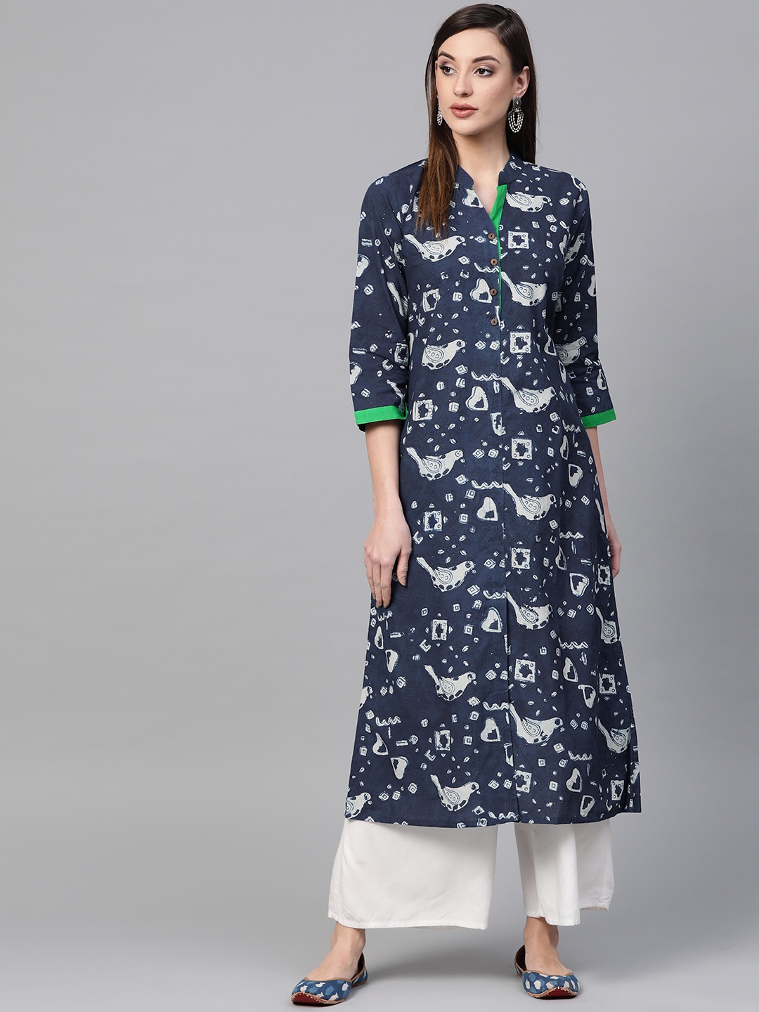 

Geroo Jaipur Indigo Hand Block Printed Pure Cotton Kurta, Navy blue