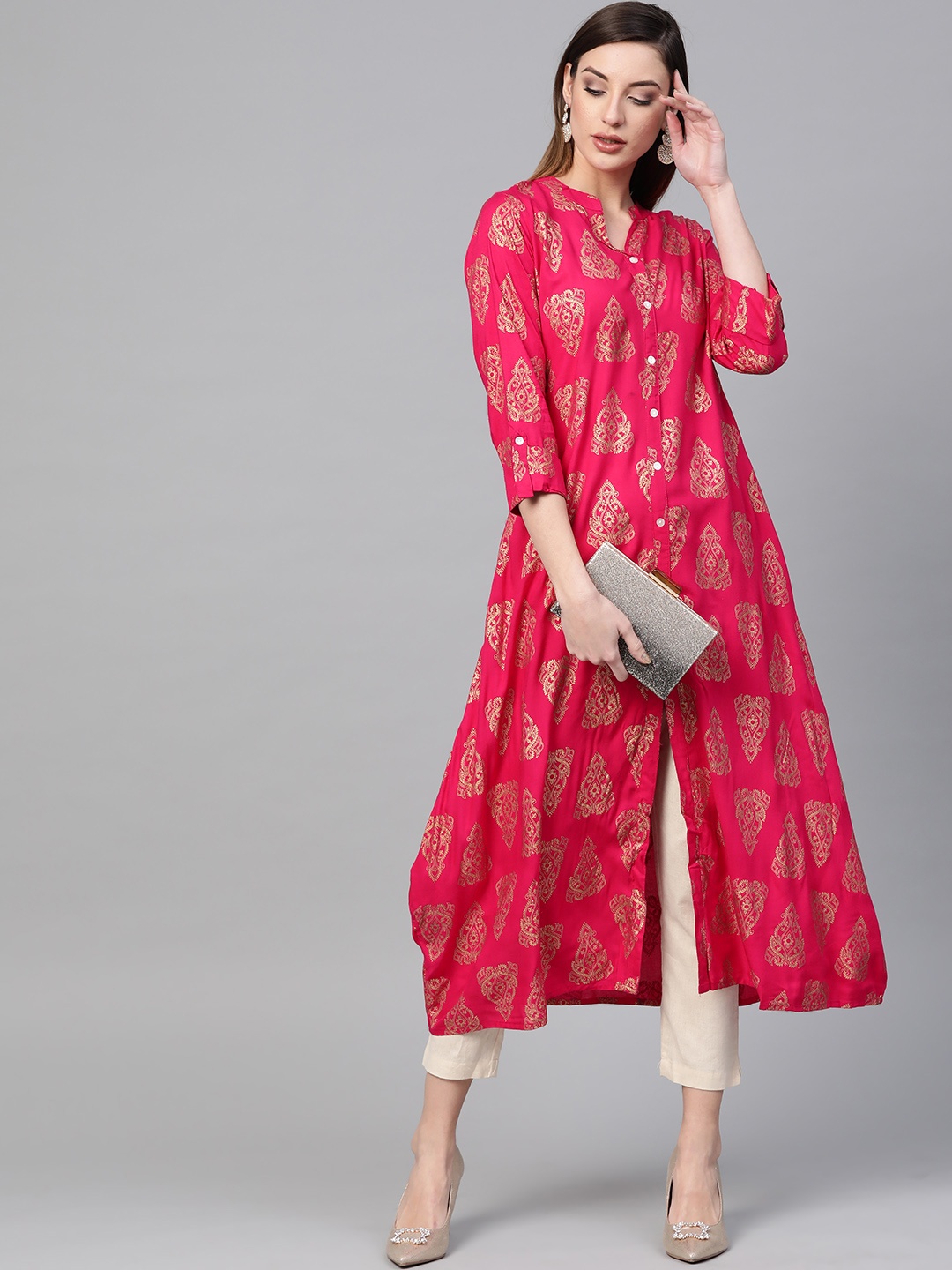 

Geroo Jaipur Pink Hand Woven Rayon Kurta