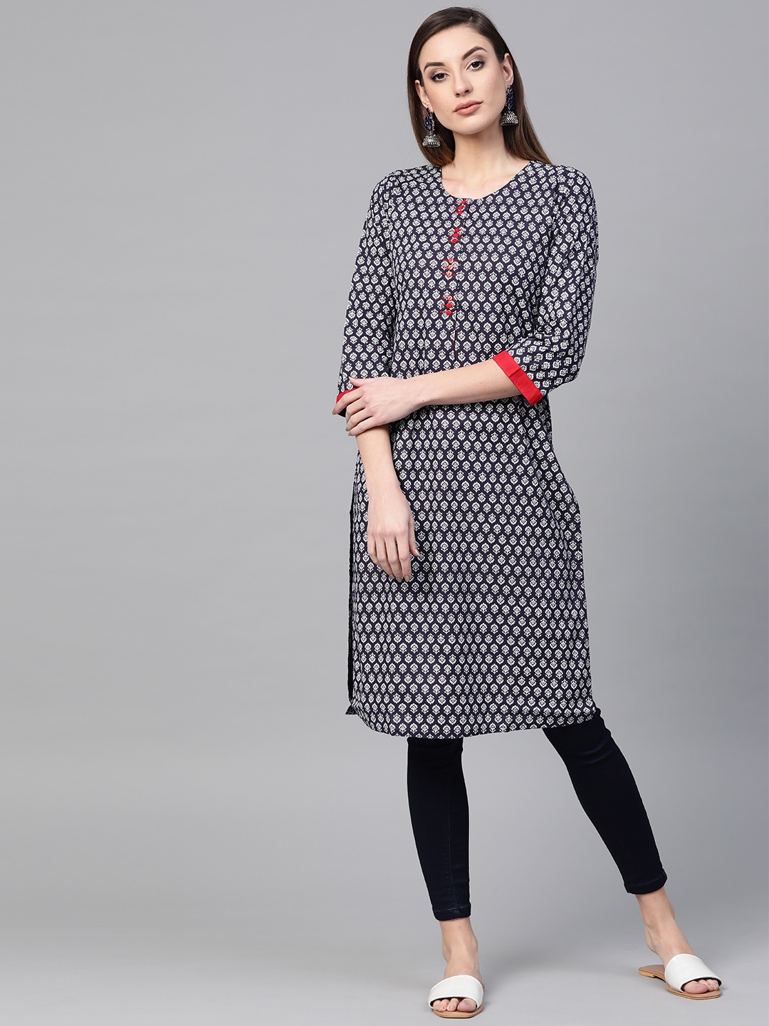 

Geroo Jaipur Indigo Hand Block Printed Straight Cotton Kurta, Navy blue