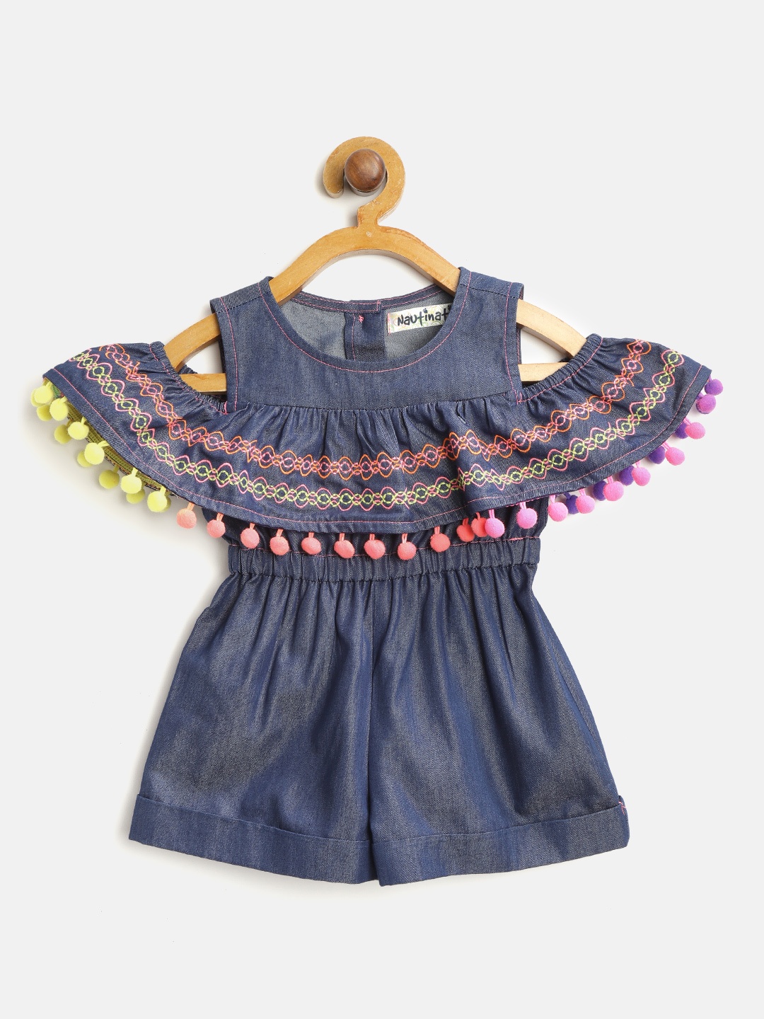 

Nauti Nati Girls Navy Blue Embroidered Detail Playsuit