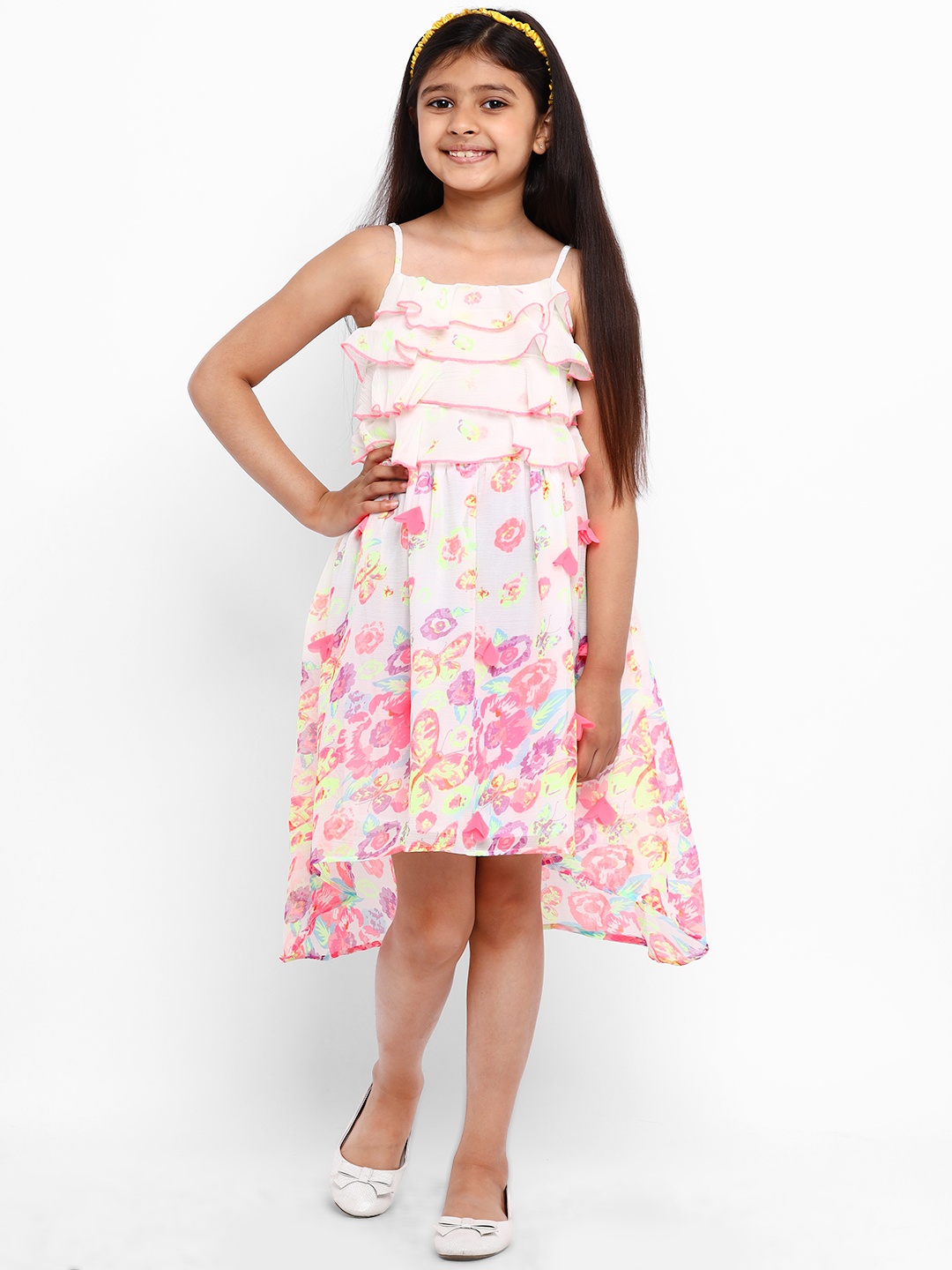 

Nauti Nati Girls Off-White & Pink Floral Print Fit and Flare Dress