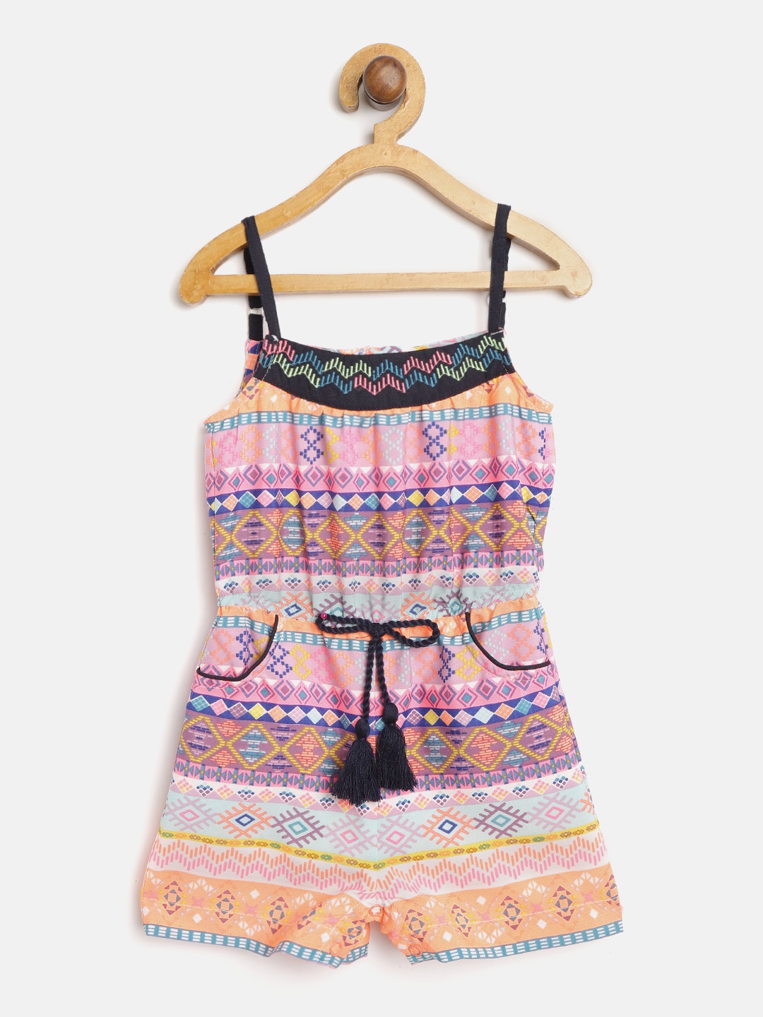 

Nauti Nati Girls Pink & Blue Printed Rompers