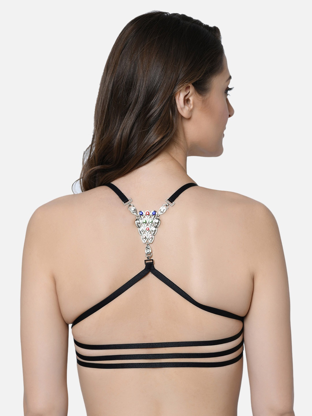 

Da Intimo Black Solid Heavily Padded Wired Styled Back Push Up Bra DI-1220
