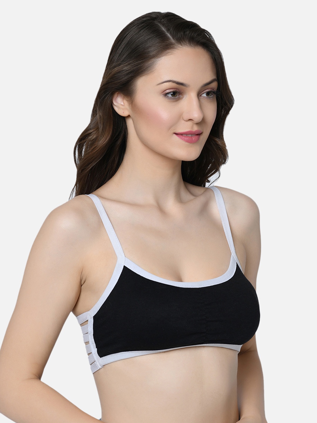 

Da Intimo Black & Off-White Lightly Padded Non-Wired Styled Back Bralette Bra DI-1246