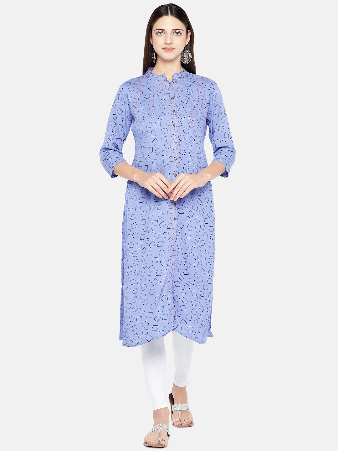 

Vbuyz Women Lavender & Peach-Coloured Printed Straight Kurta