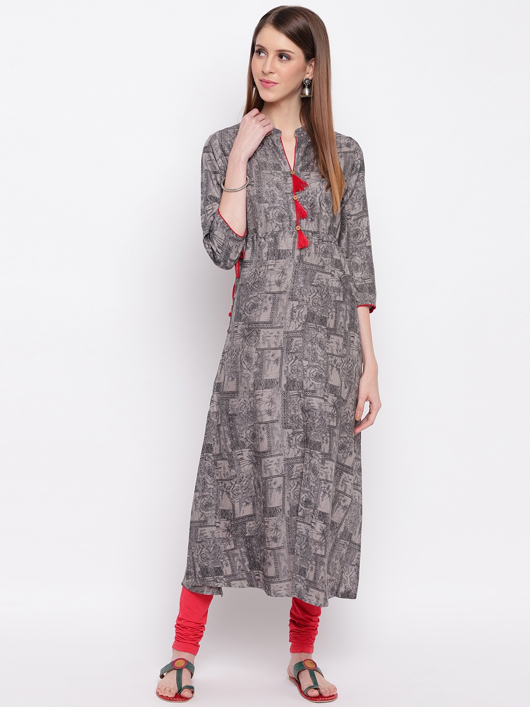 

Vbuyz Women Grey Printed A-Line Kurta