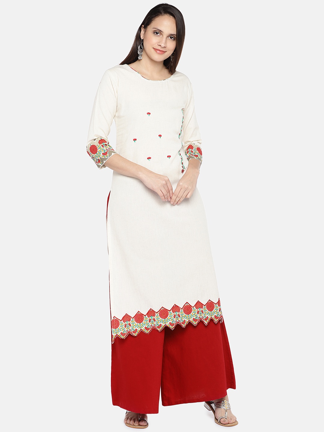 

Vbuyz Women White Embroidered Straight Kurta