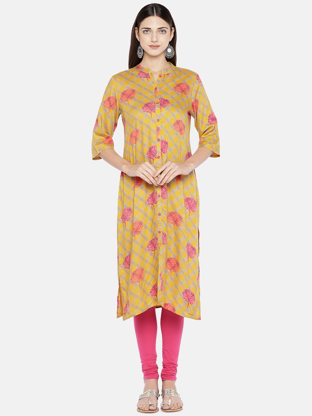 

Vbuyz Women Yellow & Peach-Coloured Printed Straight Kurta