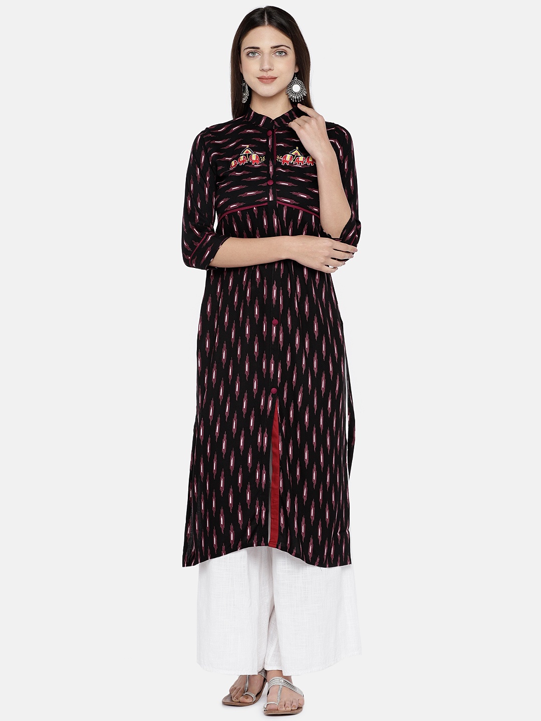 

Vbuyz Women Black & Red Printed Straight Kurta
