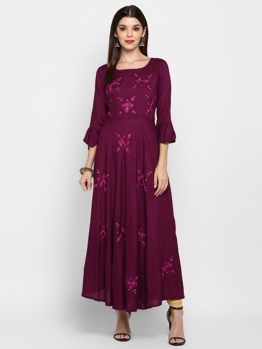 

Vbuyz Women Purple Embroidered A-Line Kurta