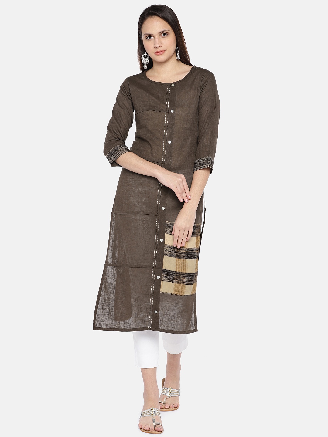 

Vbuyz Women Brown Printed Straight Kurta