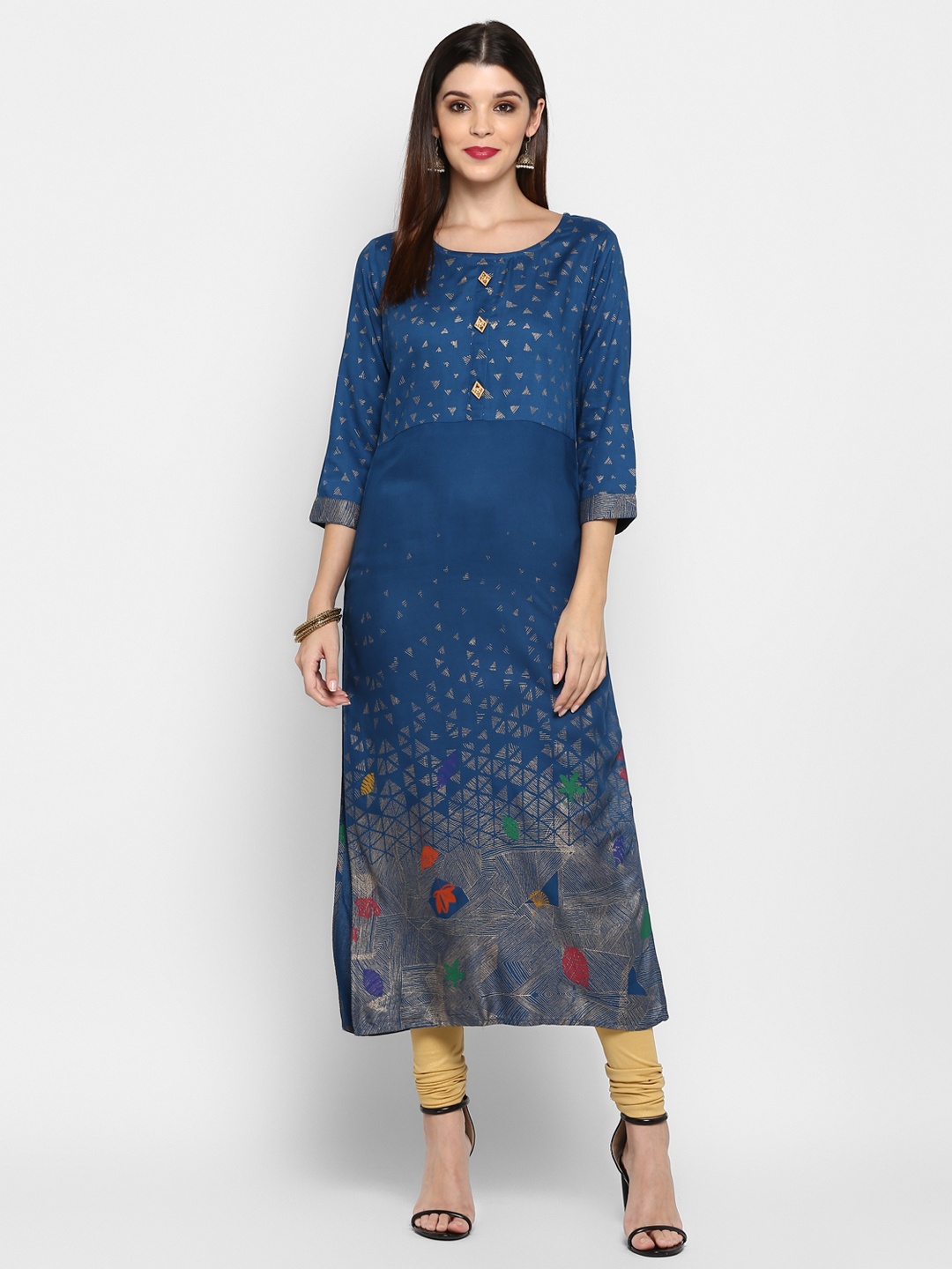 

Vbuyz Women Blue Printed Straight Kurta