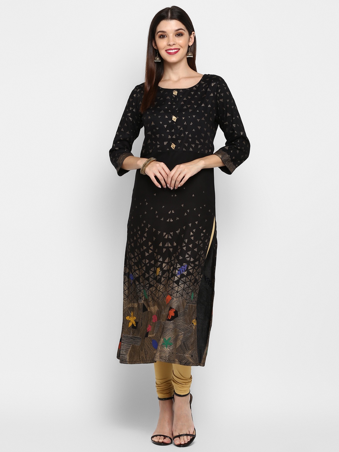 

Vbuyz Women Black Printed Straight Kurta