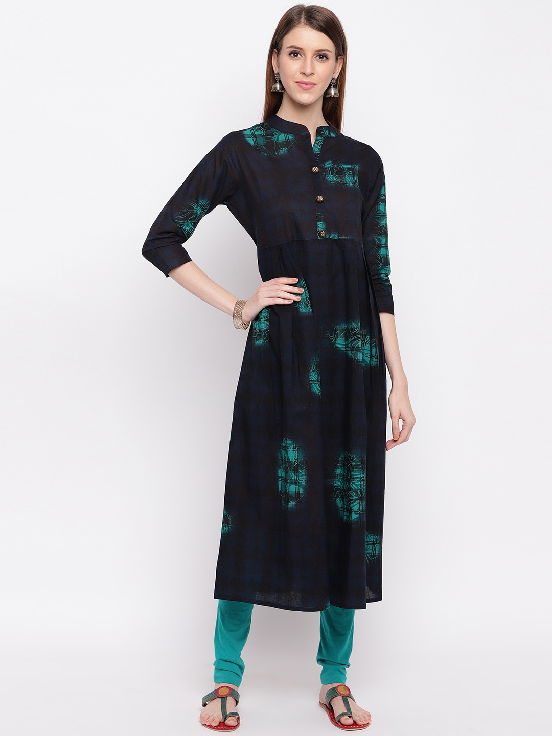 

Vbuyz Women Navy Blue Printed A-Line Kurta