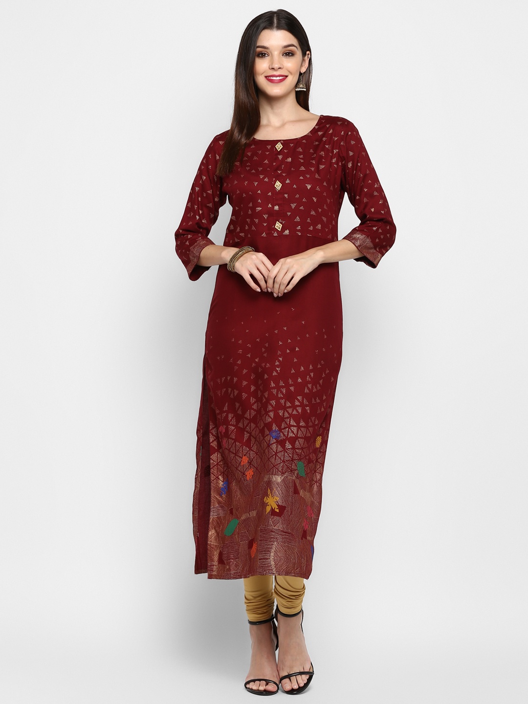 

Vbuyz Women Maroon Printed Straight Kurta