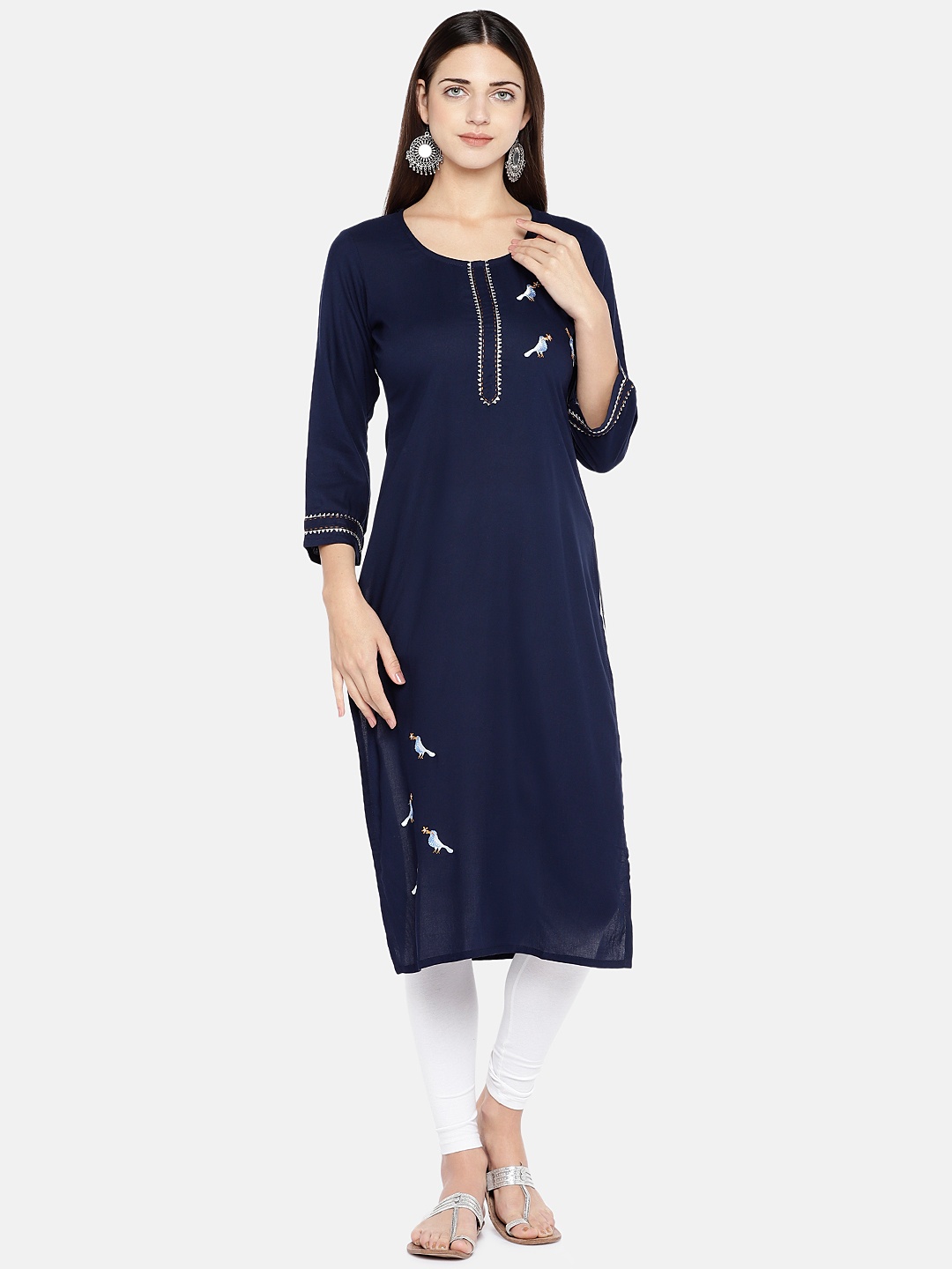 

Vbuyz Women Navy Blue Quirky Embroidered Straight Kurta