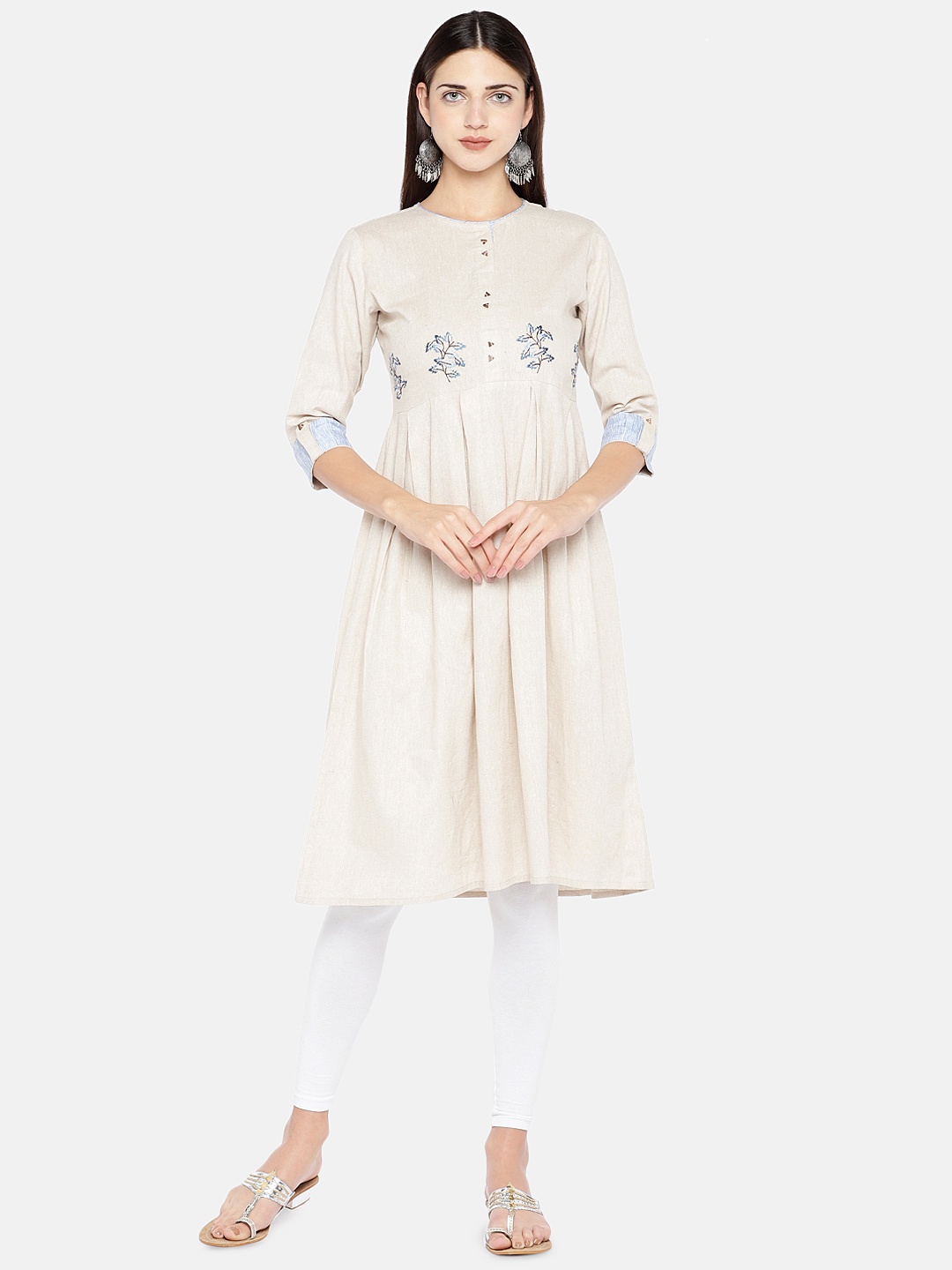 

Vbuyz Women Off-White Embroidered A-Line Kurta