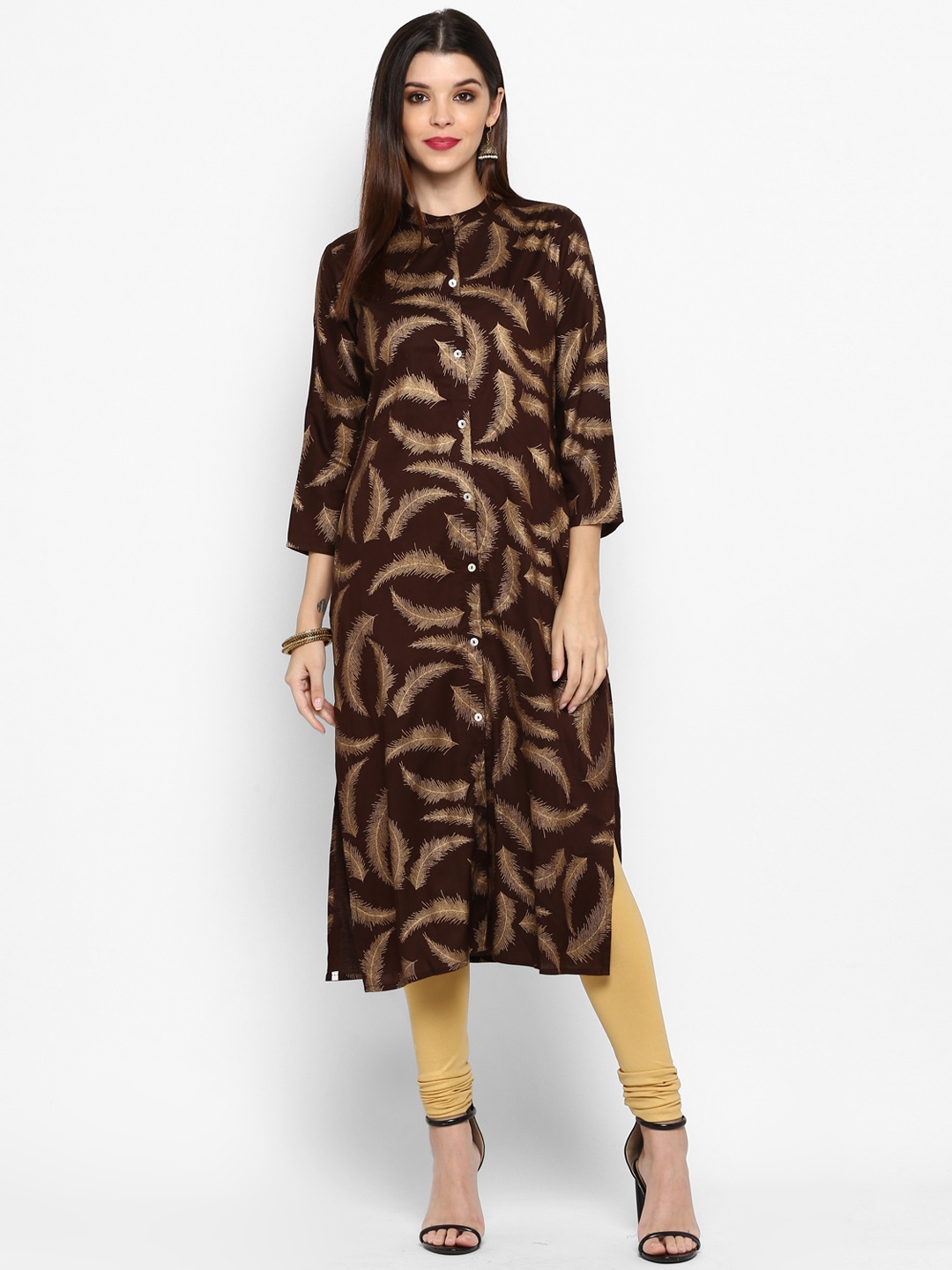 

Vbuyz Women Brown & Beige Printed Straight Kurta