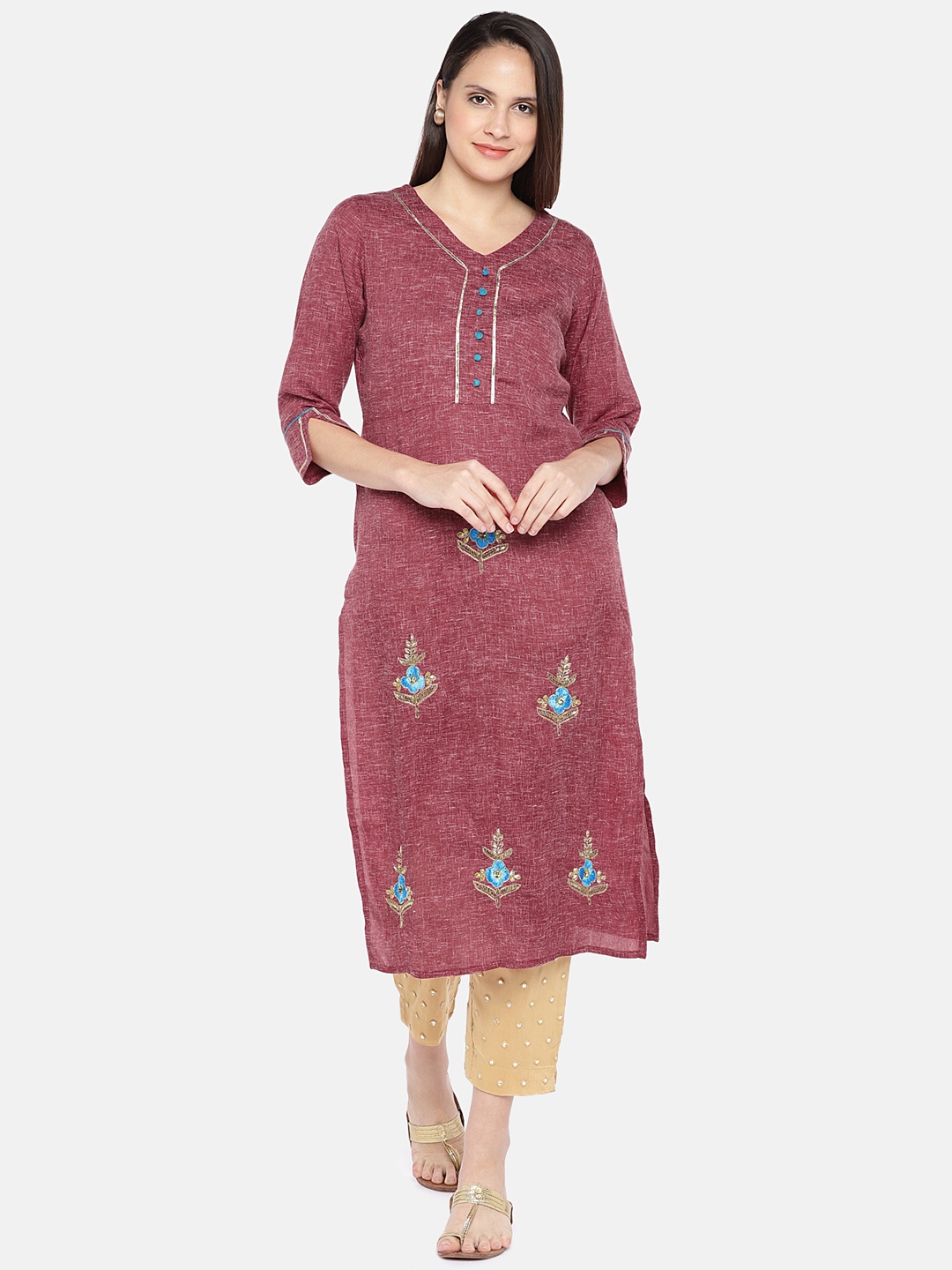 

Vbuyz Women Maroon Embroidered Straight Kurta