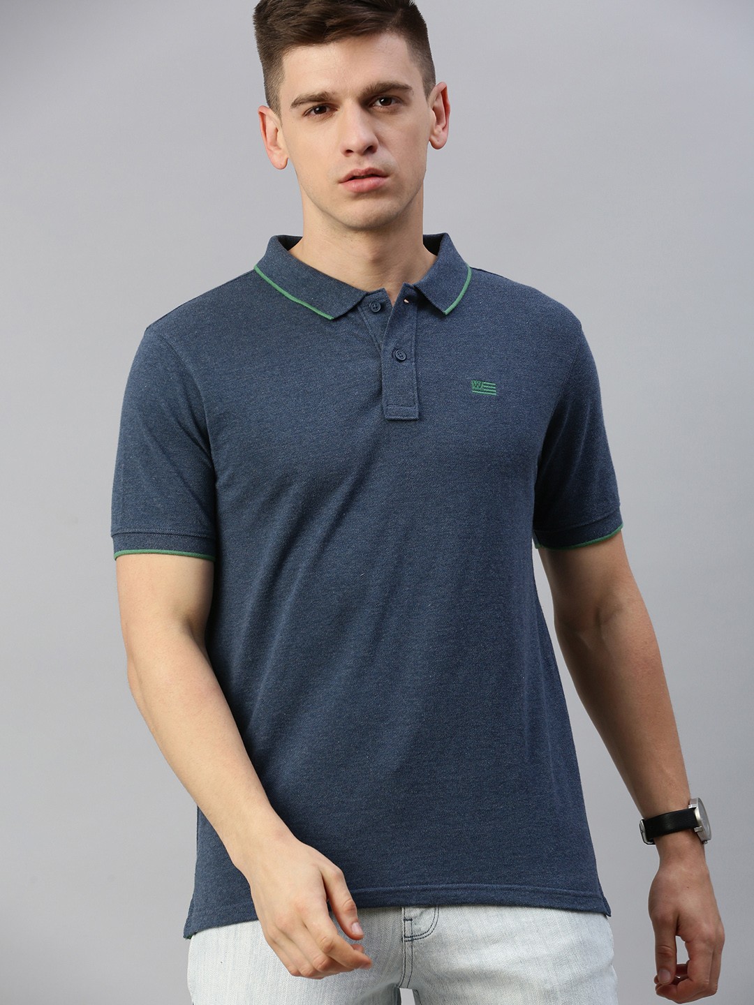 

Wrangler Men Navy Blue Solid Polo Collar Slim-Fit T-shirt