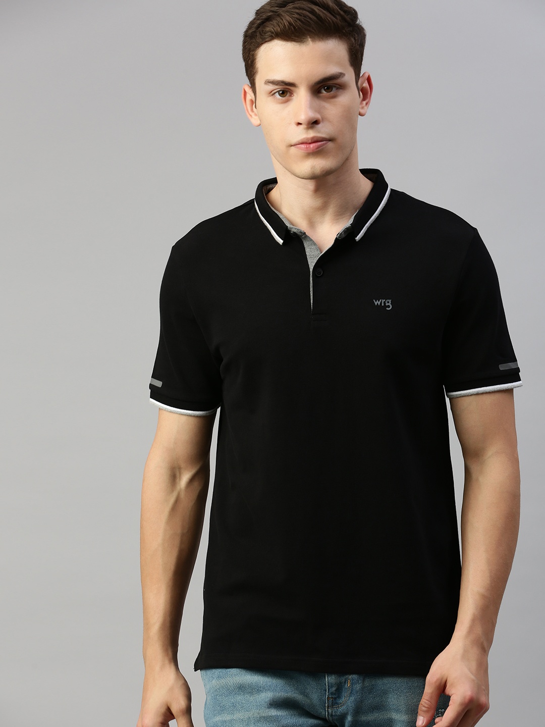 

Wrangler Men Black Solid Polo Collar Slim-Fit T-shirt