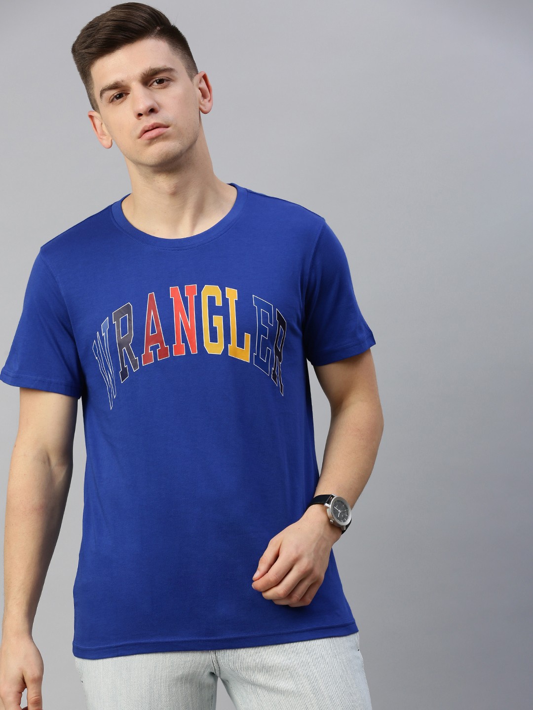 

Wrangler Men Blue Printed Round Neck Pure Cotton T-shirt