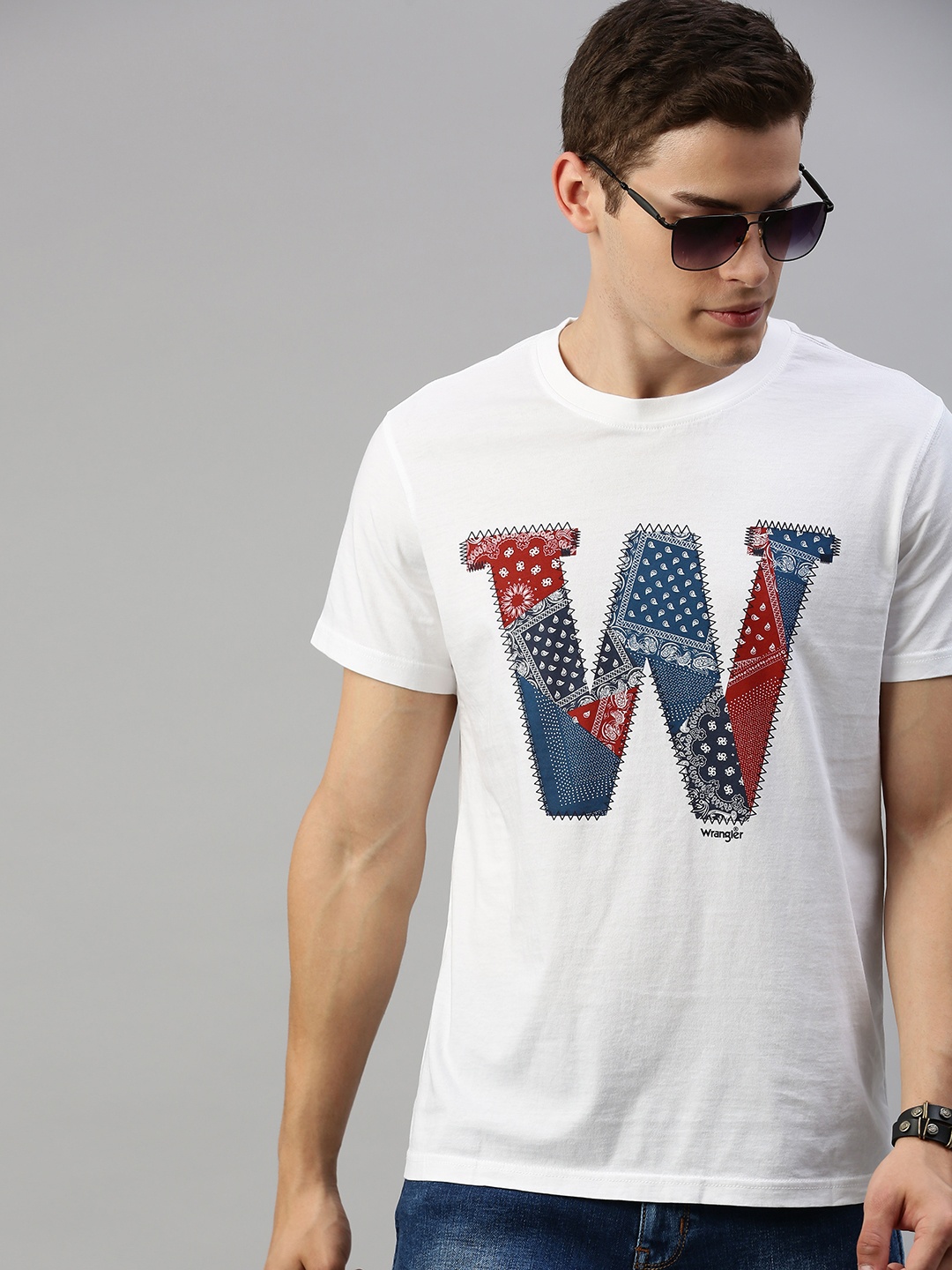 

Wrangler Men White Printed Round Neck Pure Cotton T-shirt