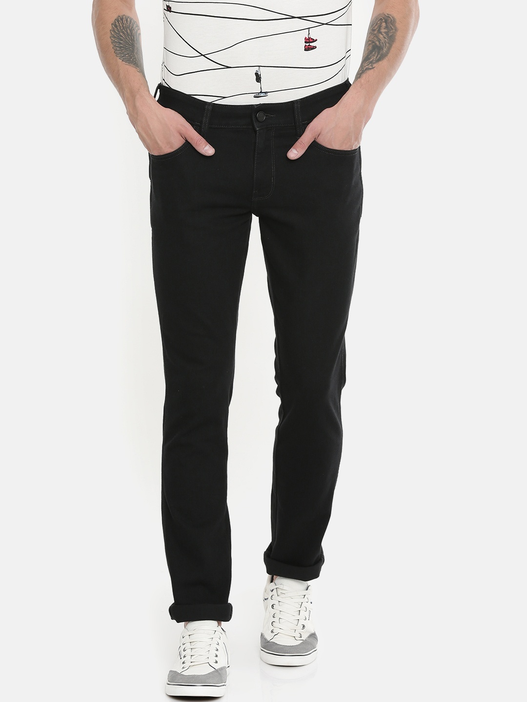 

Wrangler Men Black Skanders Slim Tapered Fit Low-Rise Clean Look Stretchable Jeans