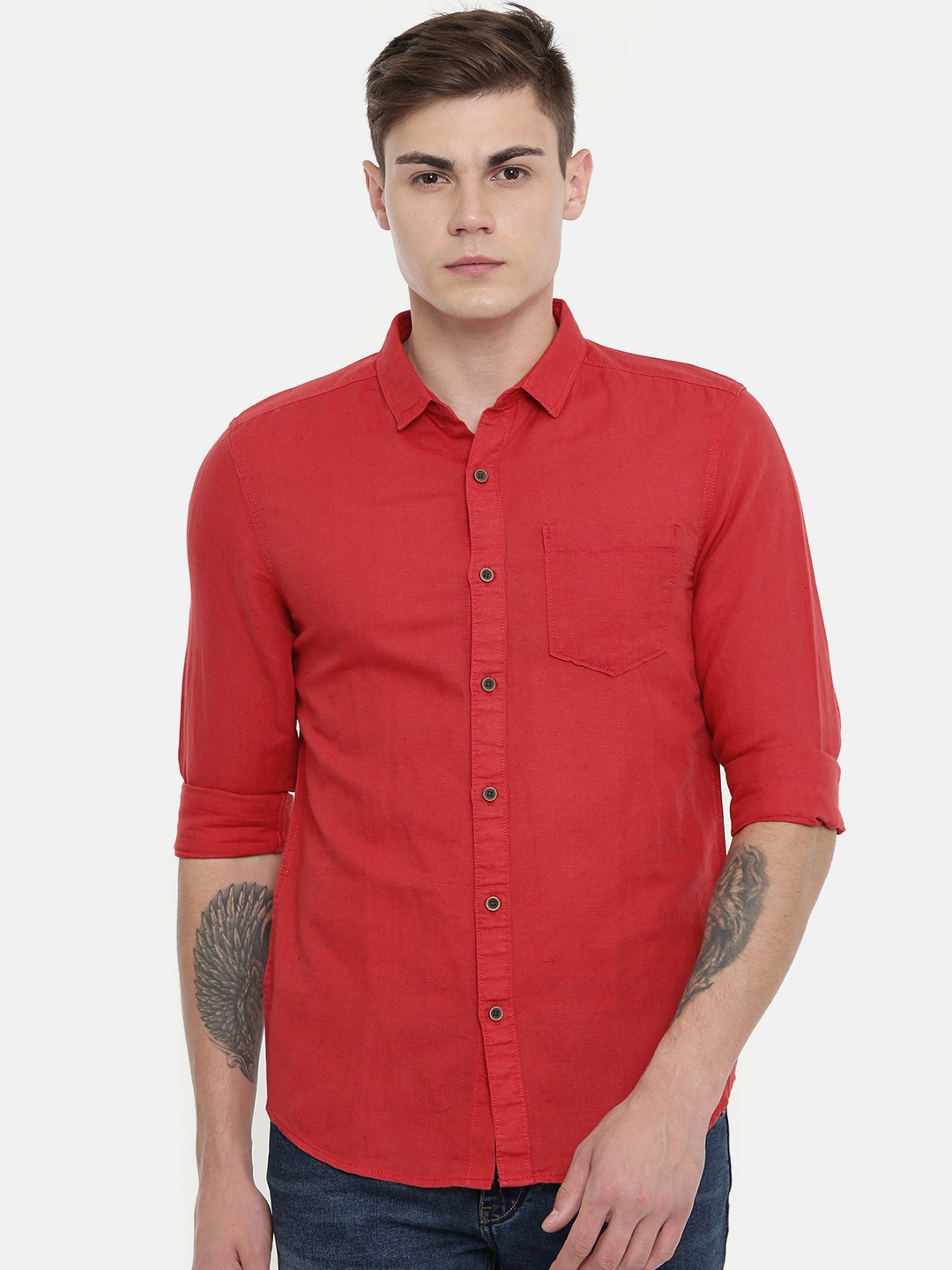 

Wrangler Men Red Slim Fit Solid Casual Shirt